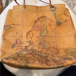 Alviero Martini Vintage Map Print Tan Tote Bag